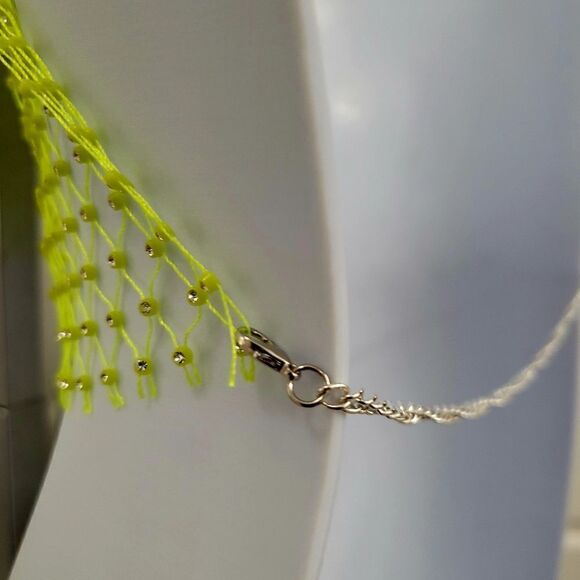 Brand New Yellow With Silver Rhinestone Mesh Body Fishnet Bra Cover - Picture 6 of 6